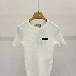 2026 New Round Neck Color Block Letter Logo Jacquard Simple Slim Fit Knit Short